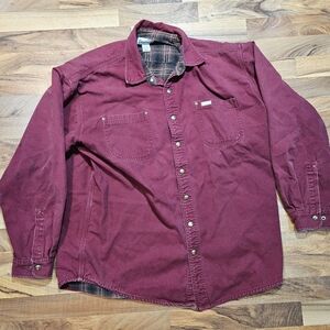 Carhartt XL Tall Flannel Lined Shirt Jacket Burgundy Canvas Workwear Heavyweight
